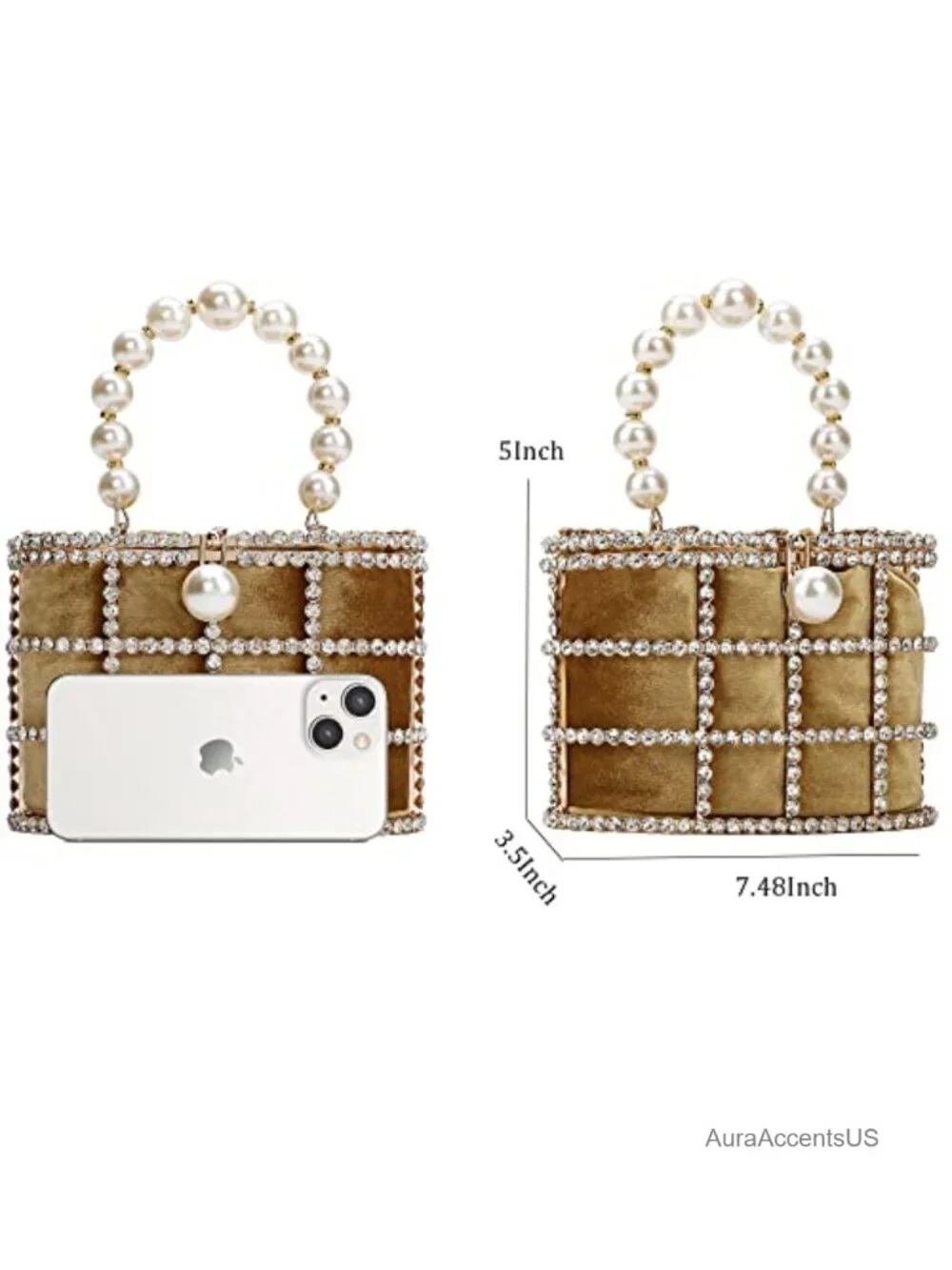 Evening Clutch Purse with Pearl Diamonds for Wedding Prom Party